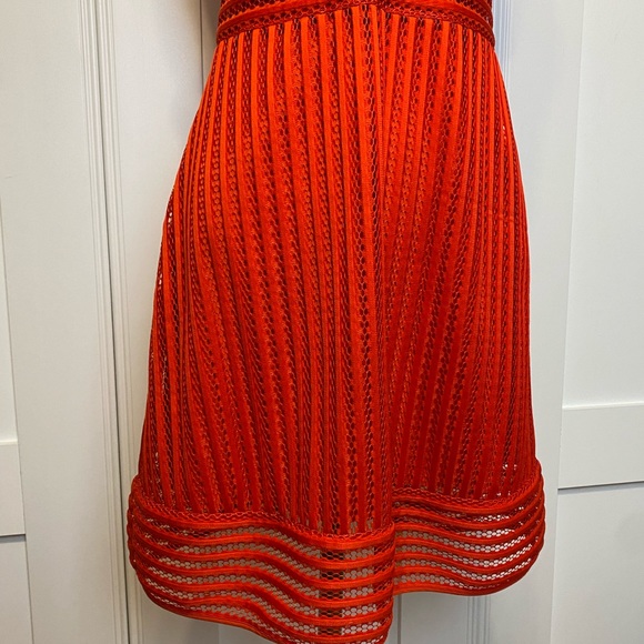 J. CREW ~ Size 2 Striped Eyelet Fit N’ Flare Dress Poppy Red Pink Exposed Zipper - Picture 9 of 9
